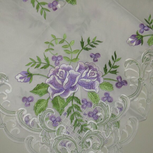34" x 34" Lilac Spring Floral Embroidered Table Cover - Picture 9 of 11